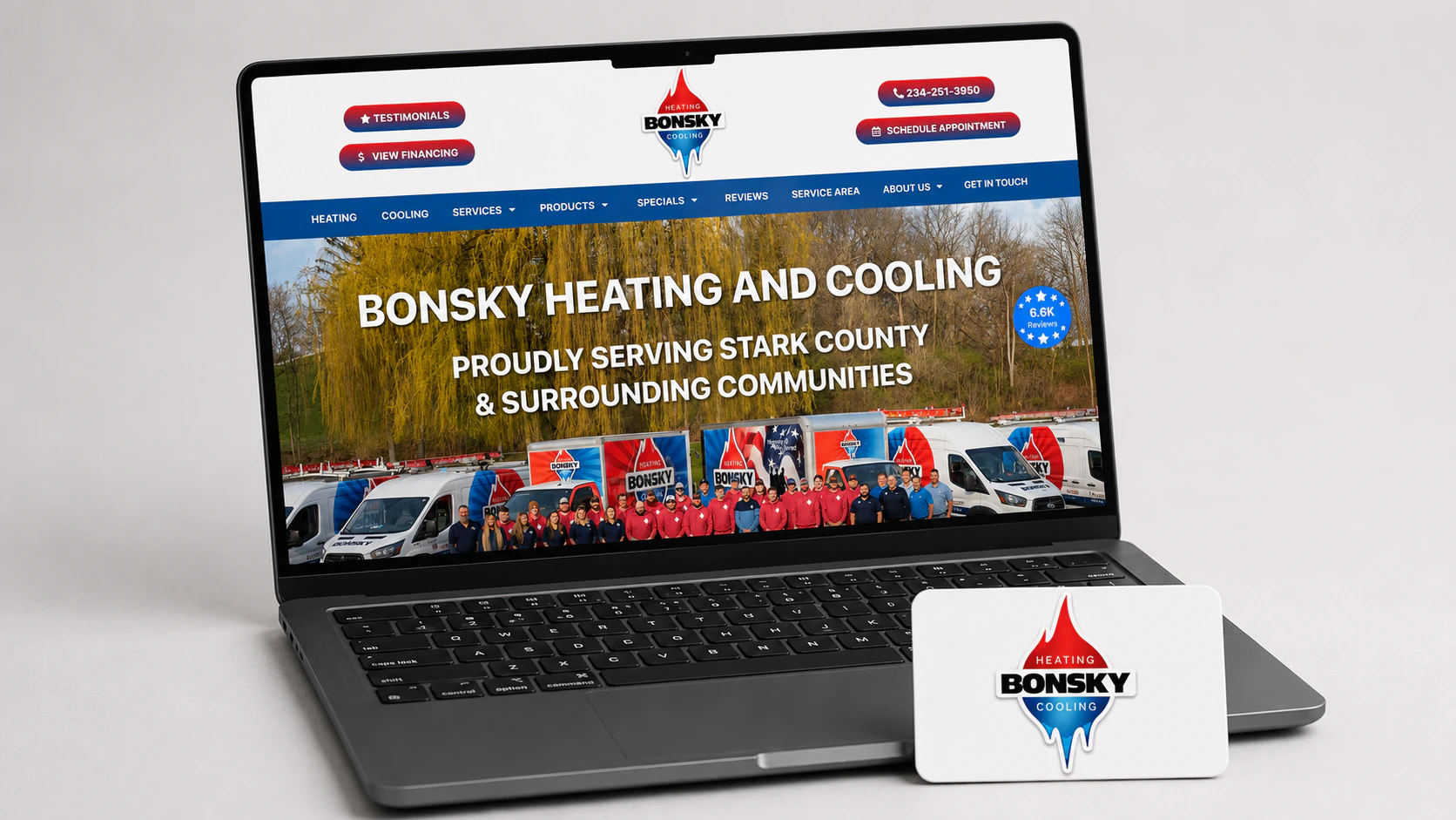 Homepage of the Bonsky Heating & Cooling website, designed by Service Hero