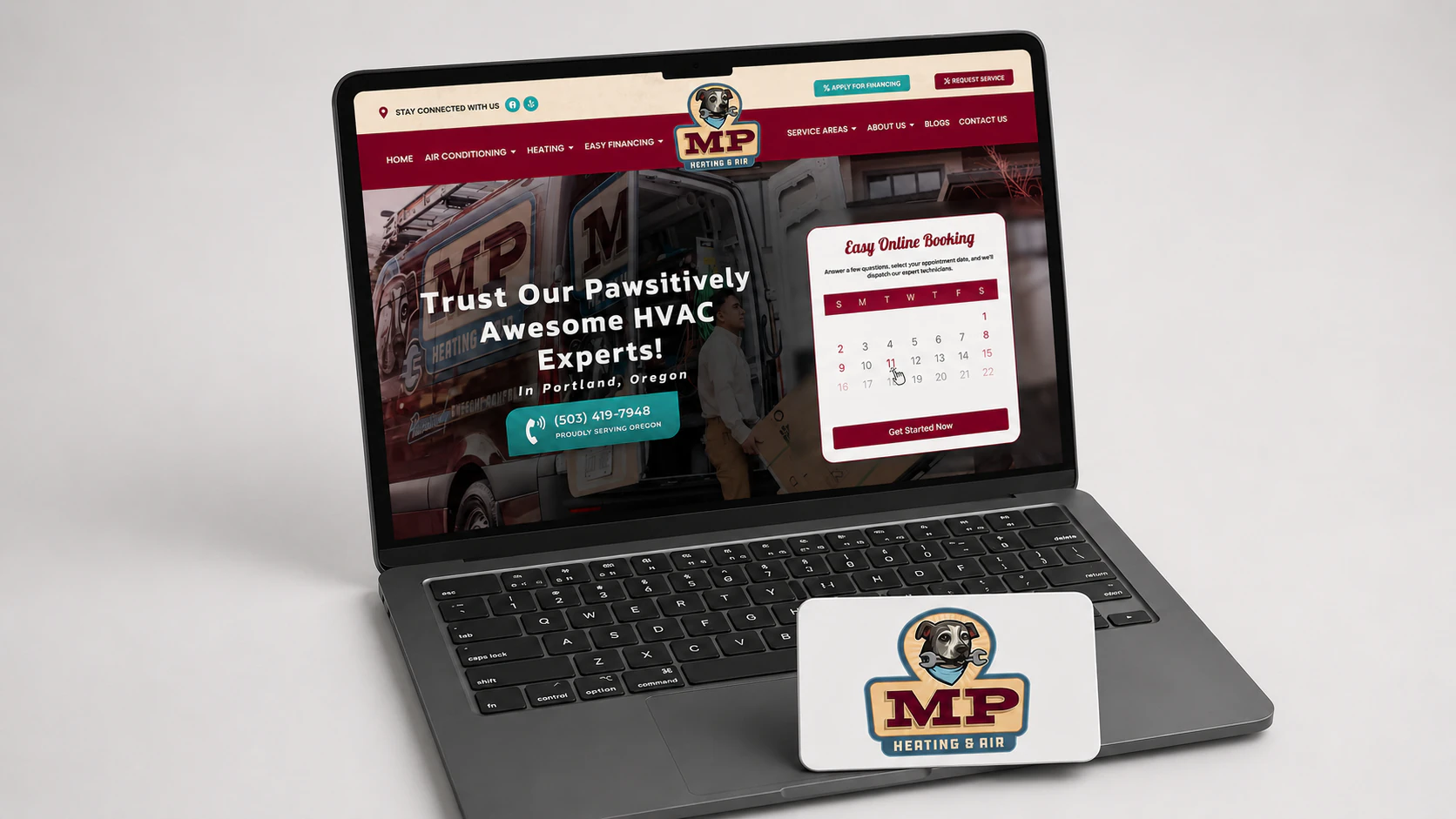 Homepage of the MP Heating & Air website, designed by Service Hero
